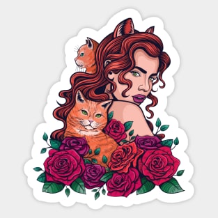 Woman with Cats Sticker